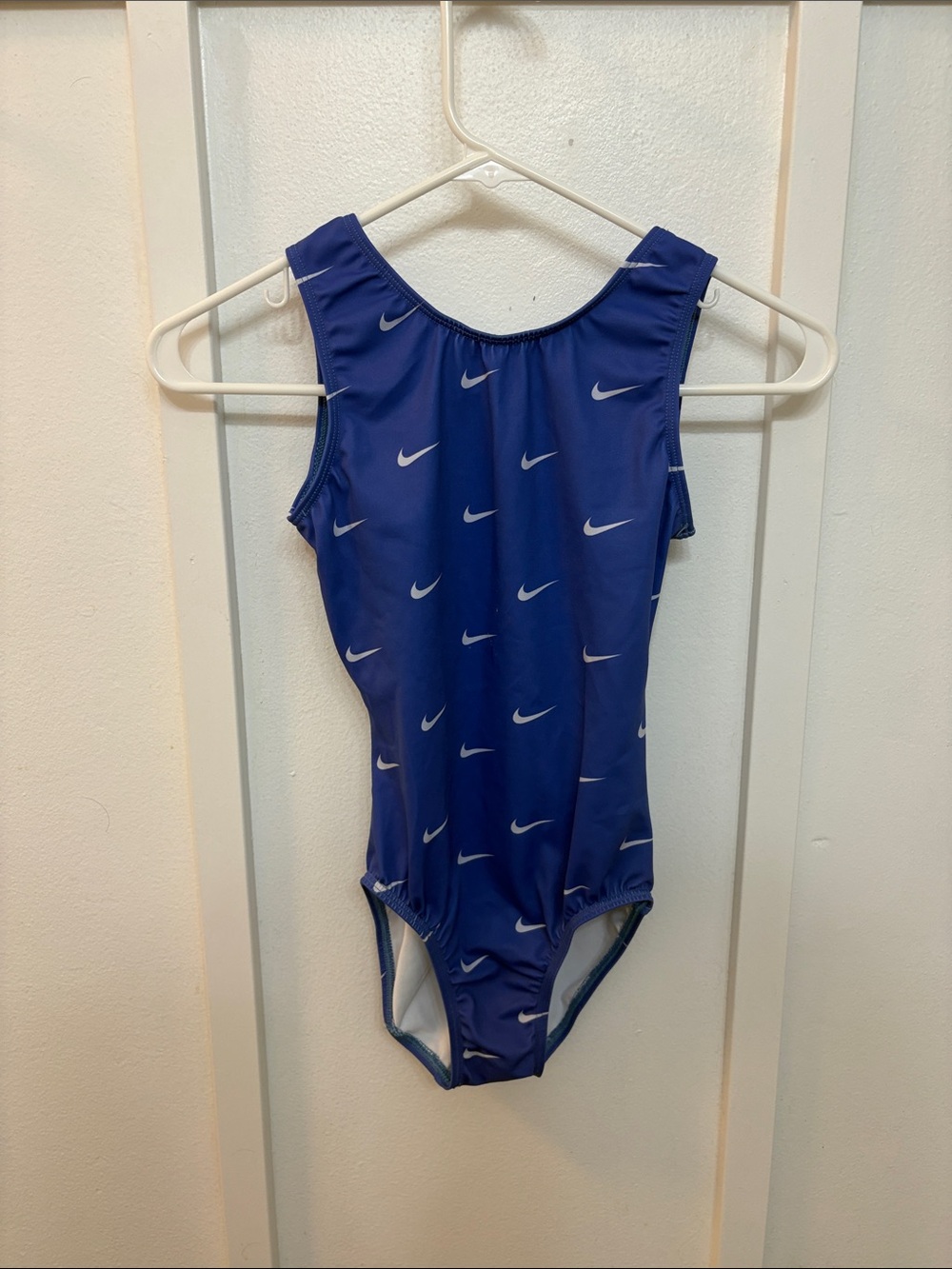 Nike Blue Allover Swoosh gymnastics leotard